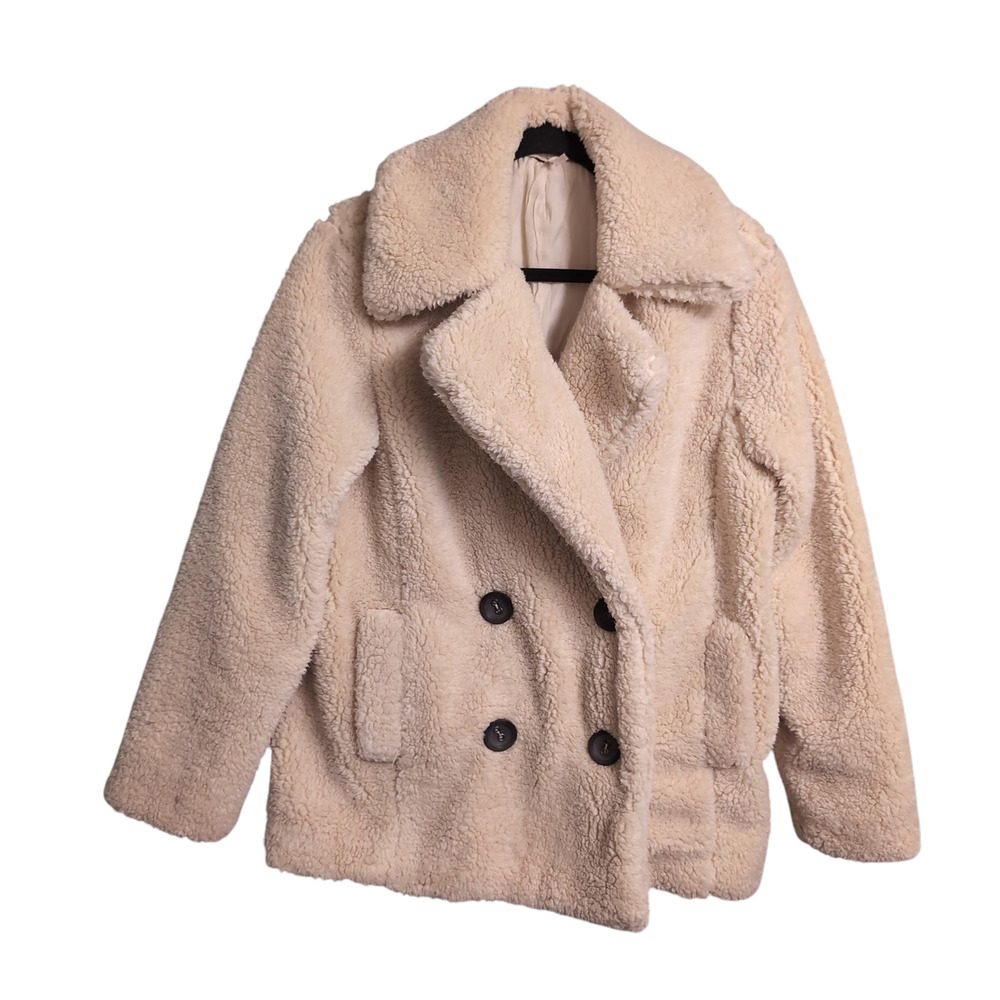 Free People Notched Teddy Peacoat Oatmeal XS